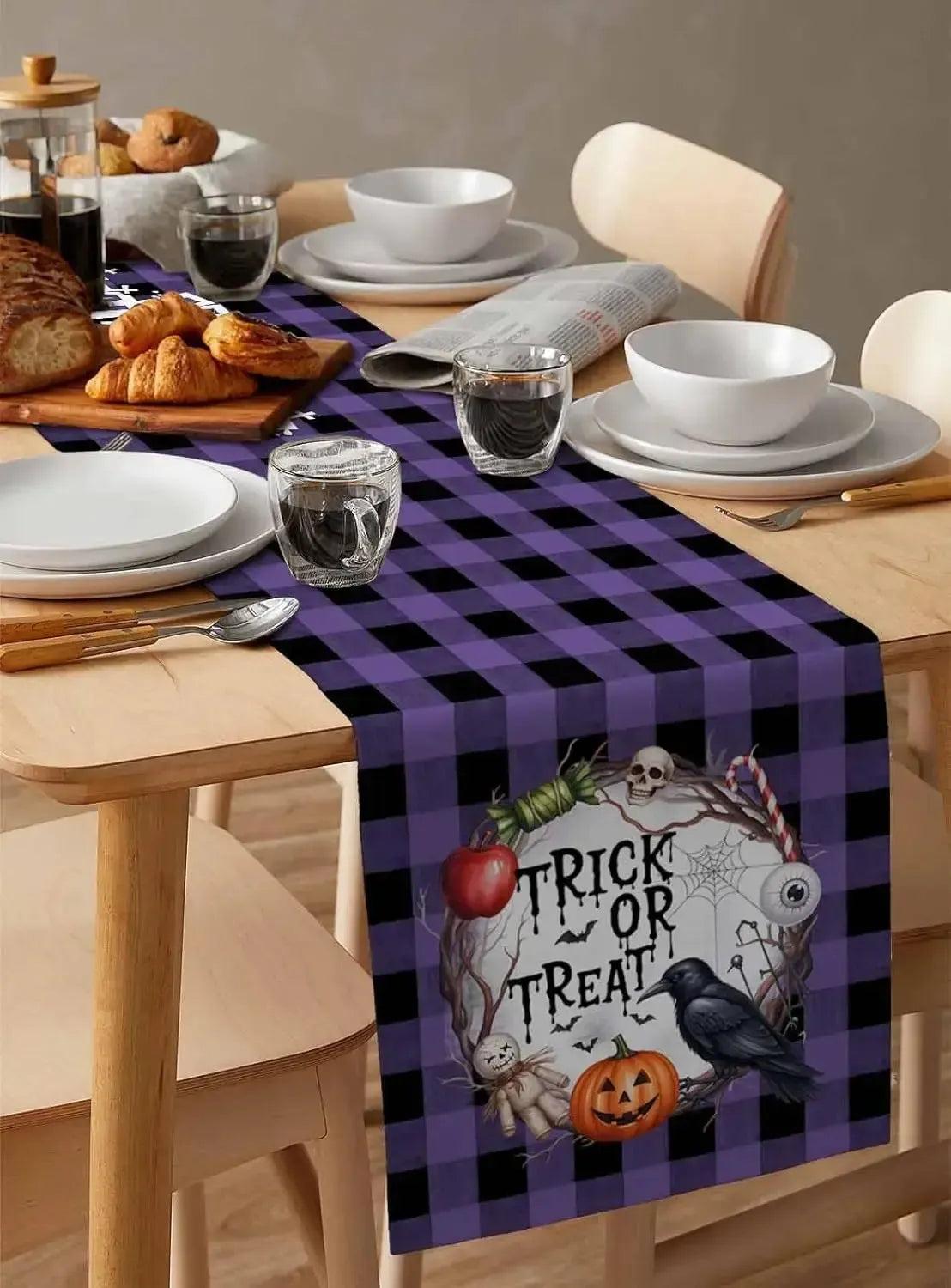 Halloween Table Runner - Trick or Treat Black Raven Spooky Table Runner for Gothic & Witchy Home Decor-MoonChildWorld