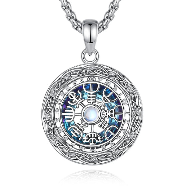 Viking Compass Necklace Moonstone Celtic Knot Norse Rune Amulet Pagan Jewelry