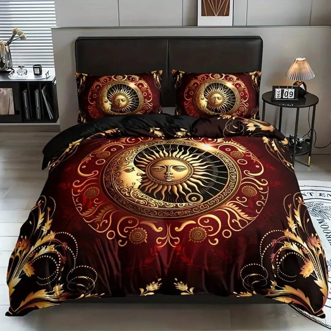 Boho Celestial Duvet Cover Set Wicca Pagan Sun Moon Goddess Bedding Set Home Decor-MoonChildWorld