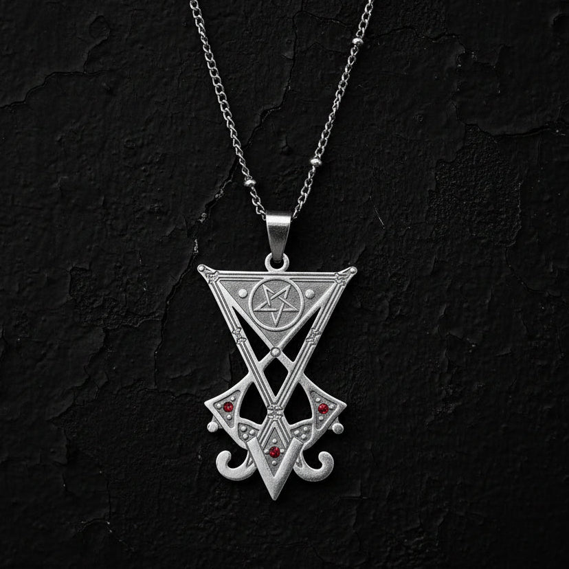 Sigil Church of Satan Inverted Pentagram Necklace Seal of Lucifer Devil Symbol Gothic Witch Jewelry-MoonChildWorld