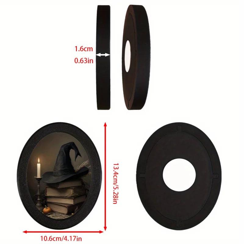 Witch Hat and Spell Books Wooden Oval Frame - Gothic Oval Wall Art - Halloween Wall Decoration-MoonChildWorld