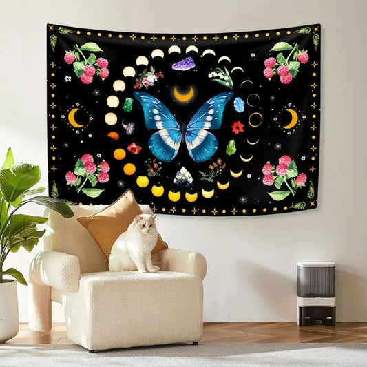 Moon Phase Tapestry Butterfly Mushroom Psychedelic Tapestry