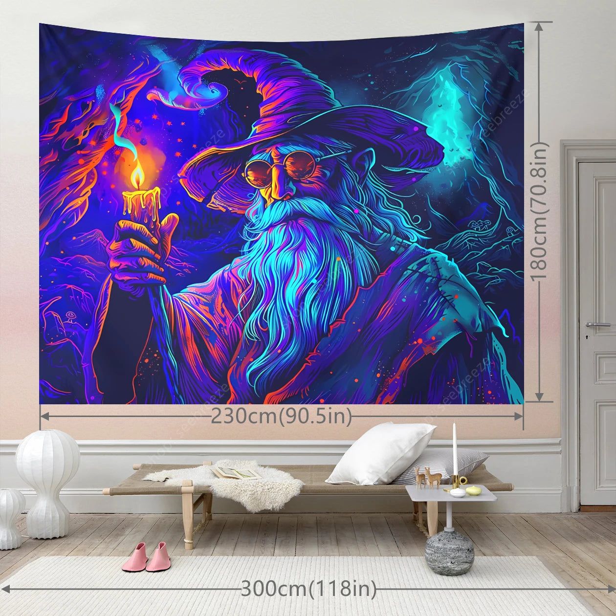 Halloween Wizard UV Reactive Tapestry for Witchcraft Hippie Wall Hanging-MoonChildWorld