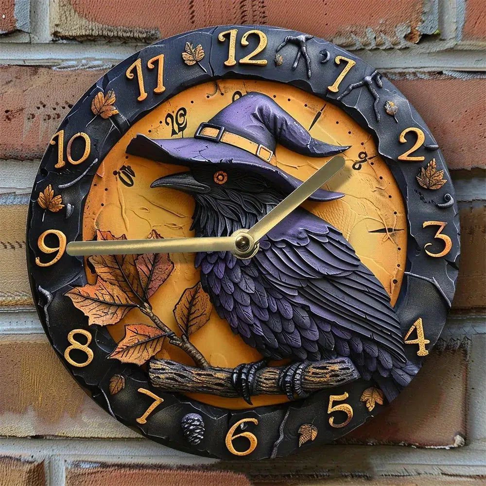 Black Raven Wall Clock Gothic Crow Wall Clock-MoonChildWorld