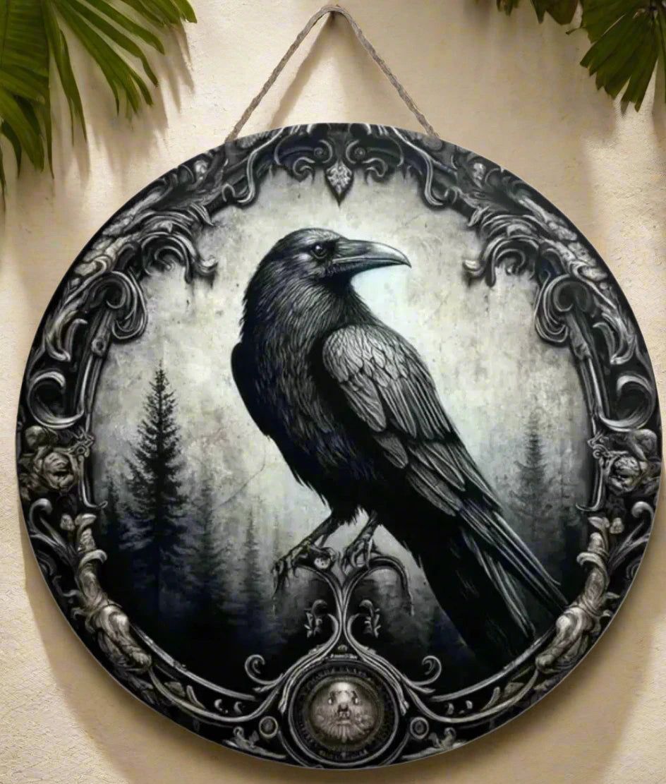 Black Raven Wooden Sign Dark Crow Hanging Sign Gothic Wall Decor-MoonChildWorld