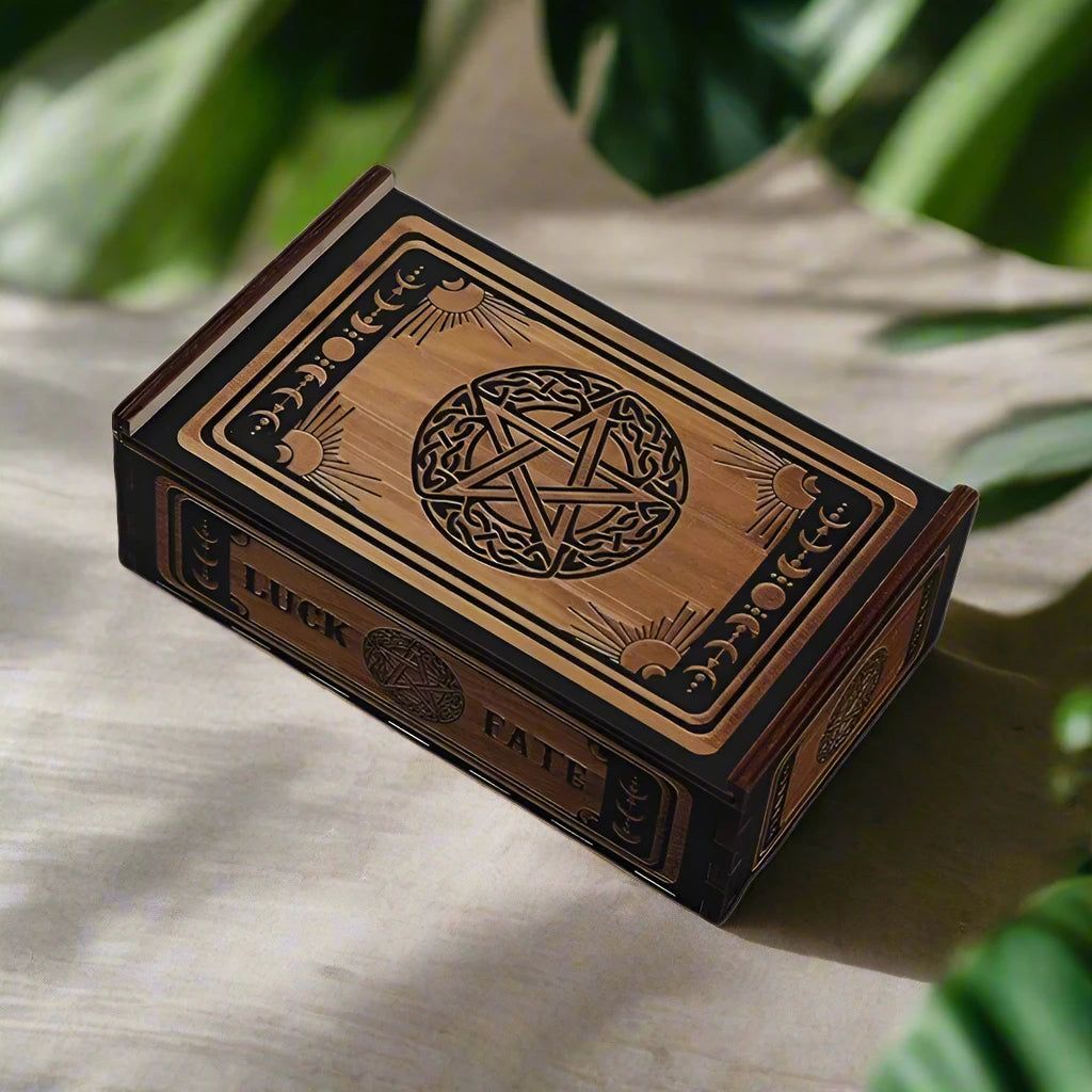 Witchcraft Wood Storage Box- Wicca Tarot Cards Storage Box- Crystal Jewelry Witchy Wood Box-MoonChildWorld