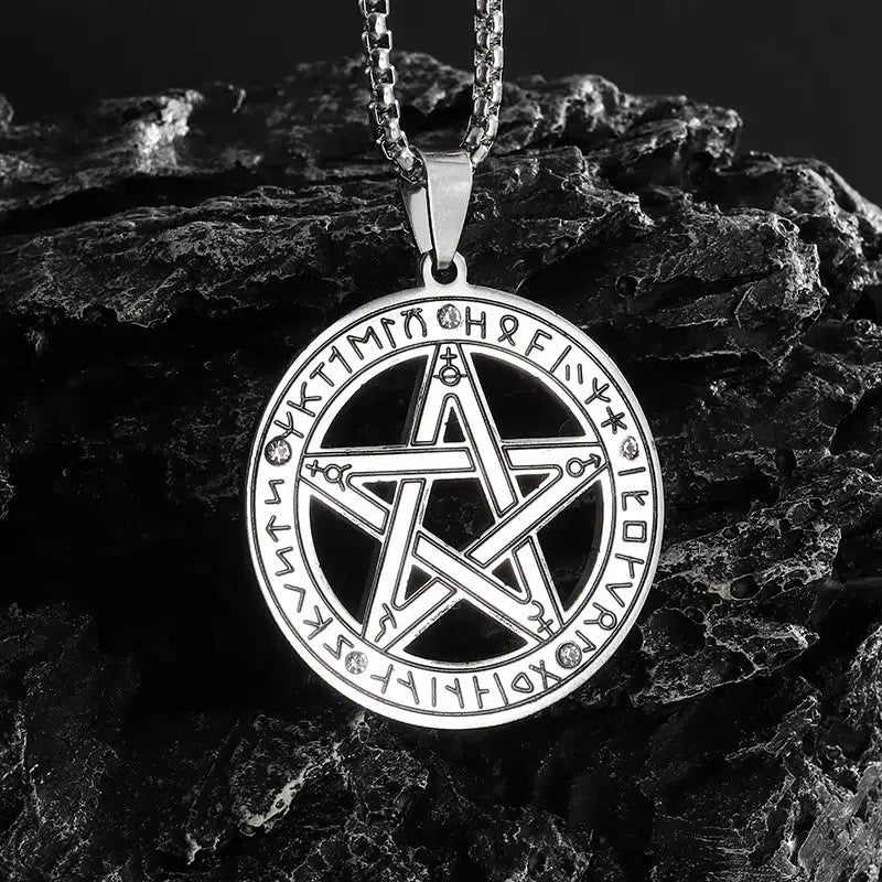 Rune Pentacle Necklace Wiccan Jewelry-MoonChildWorld