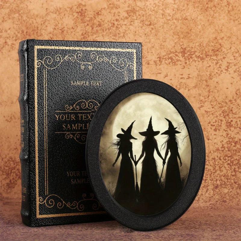 Halloween Witch Silhouette Wall Art - Moon Witch Wooden Oval Frame - Gothic Wall Decoration-MoonChildWorld