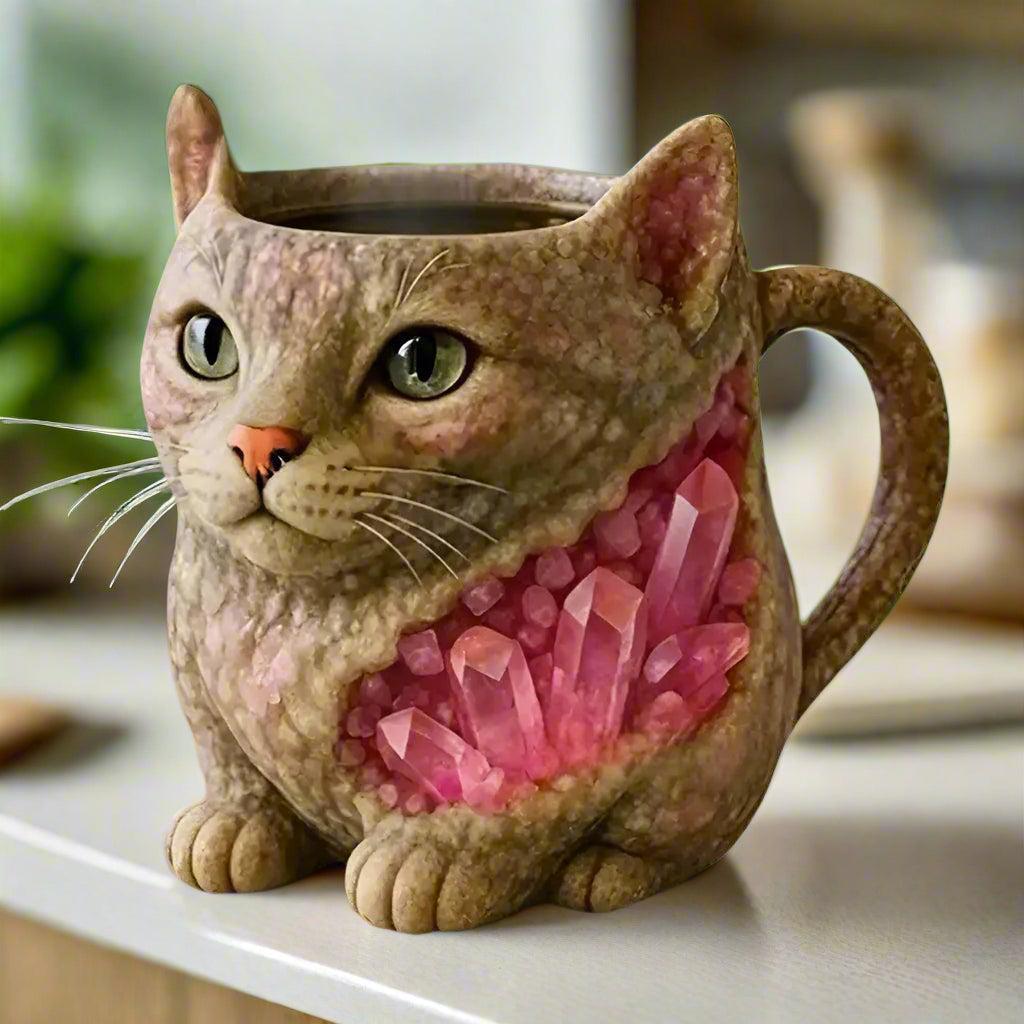 Mineral Crystal Resin Cat Coffee Cup - Creative Cat Lover Coffee Mug - Witchy Cat Mug-MoonChildWorld