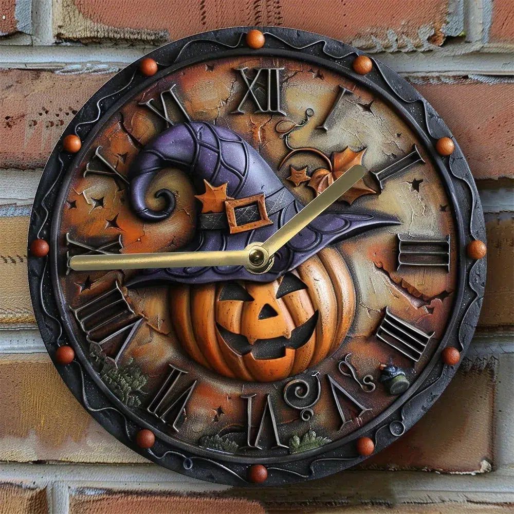 Pumpkin Halloween Wall Clock Witch Wall Decor-MoonChildWorld