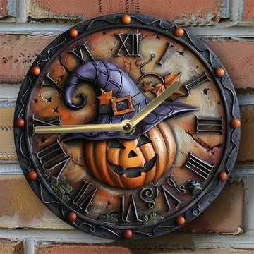 Pumpkin Halloween Wall Clock Witch Wall Decor-MoonChildWorld