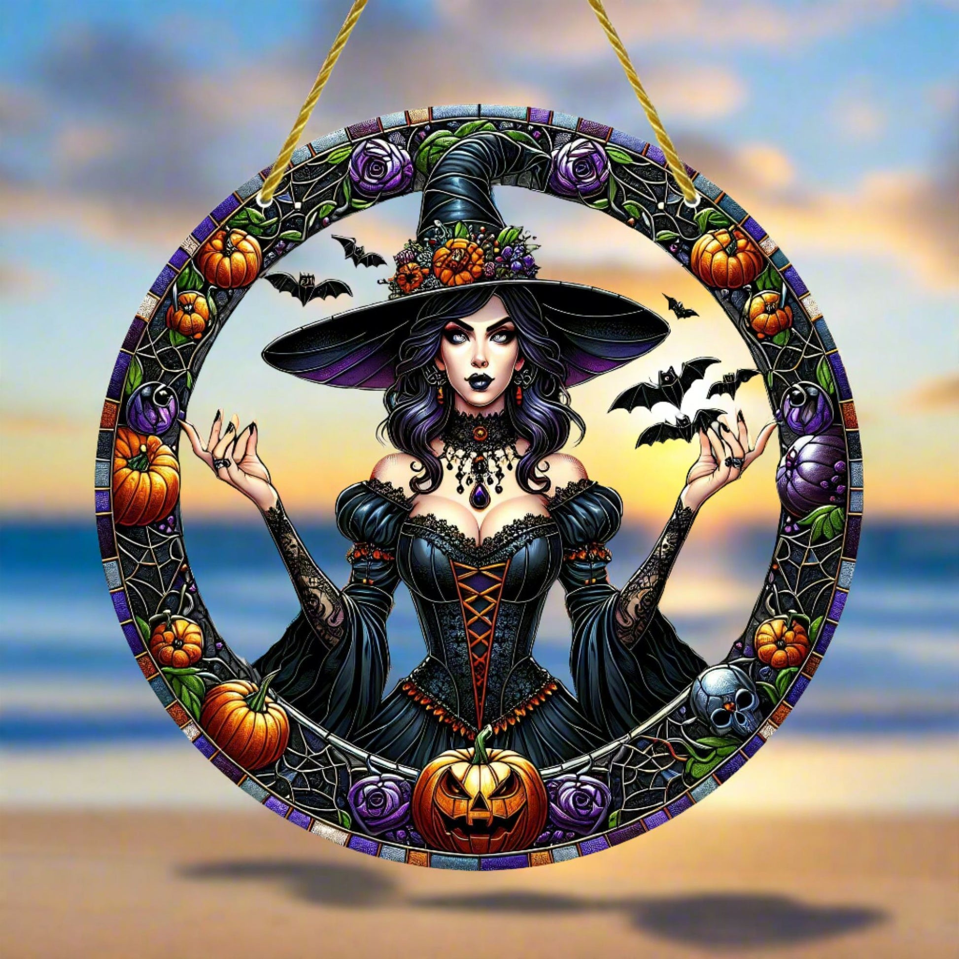 Gothic Witch Suncatcher Halloween Acrylic Sign-MoonChildWorld