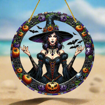 Gothic Witch Suncatcher Halloween Acrylic Sign