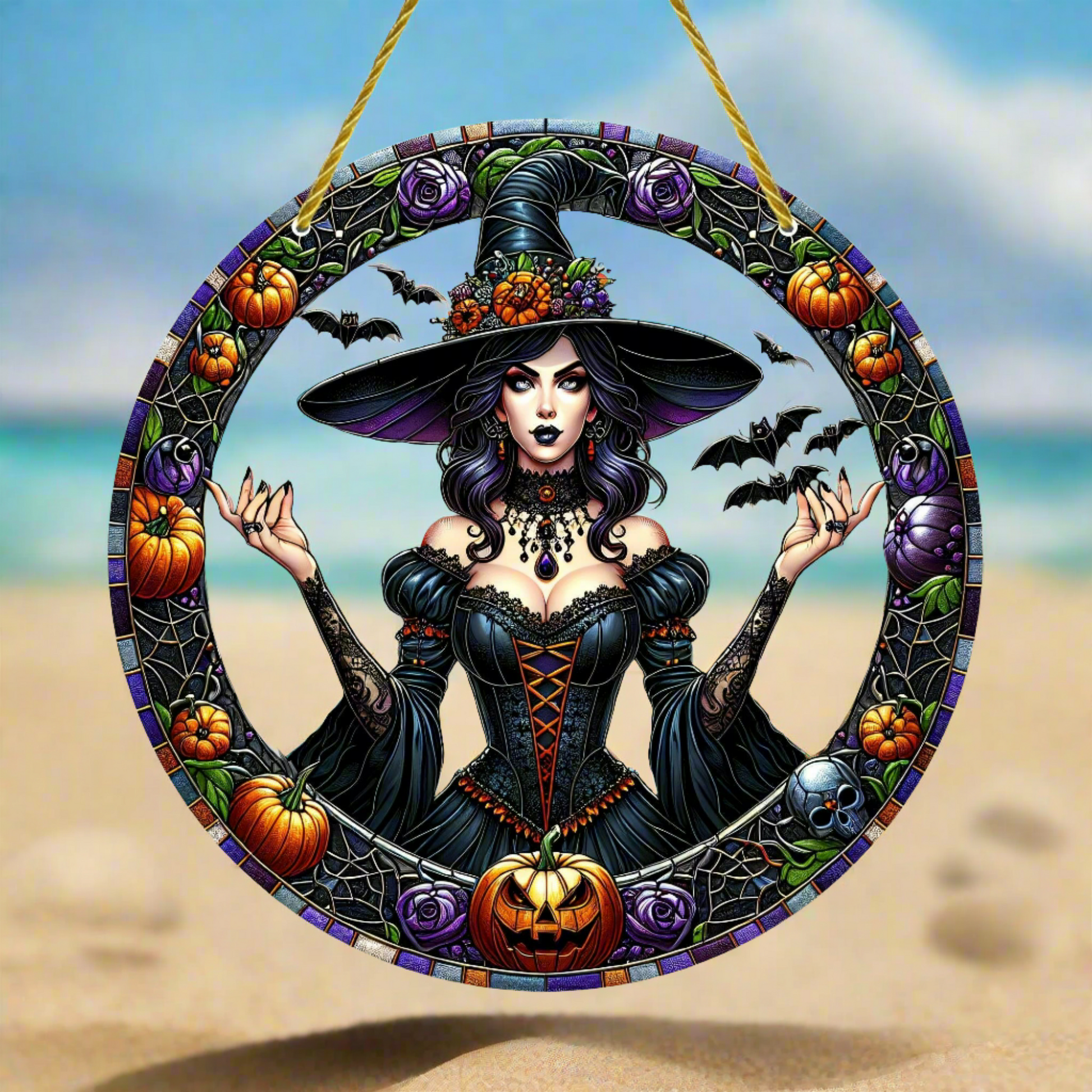 Gothic Witch Suncatcher Halloween Acrylic Sign-MoonChildWorld