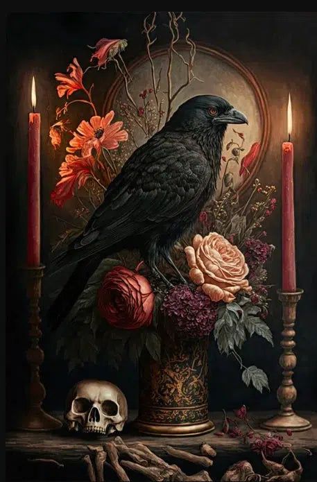 Black cat Raven Halloween Poster Dark Witch Gothic Canvas-MoonChildWorld