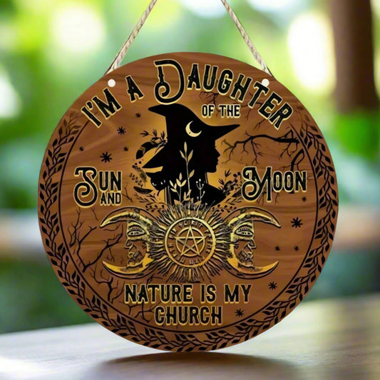 Daughter of the Sun Moon Witch Acrylic Round Sign Gothic Halloween Decor