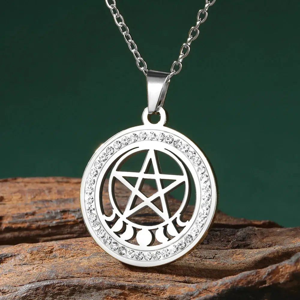 Witchcraft Moon phases Pentacle Necklace Wicca Jewelry-MoonChildWorld