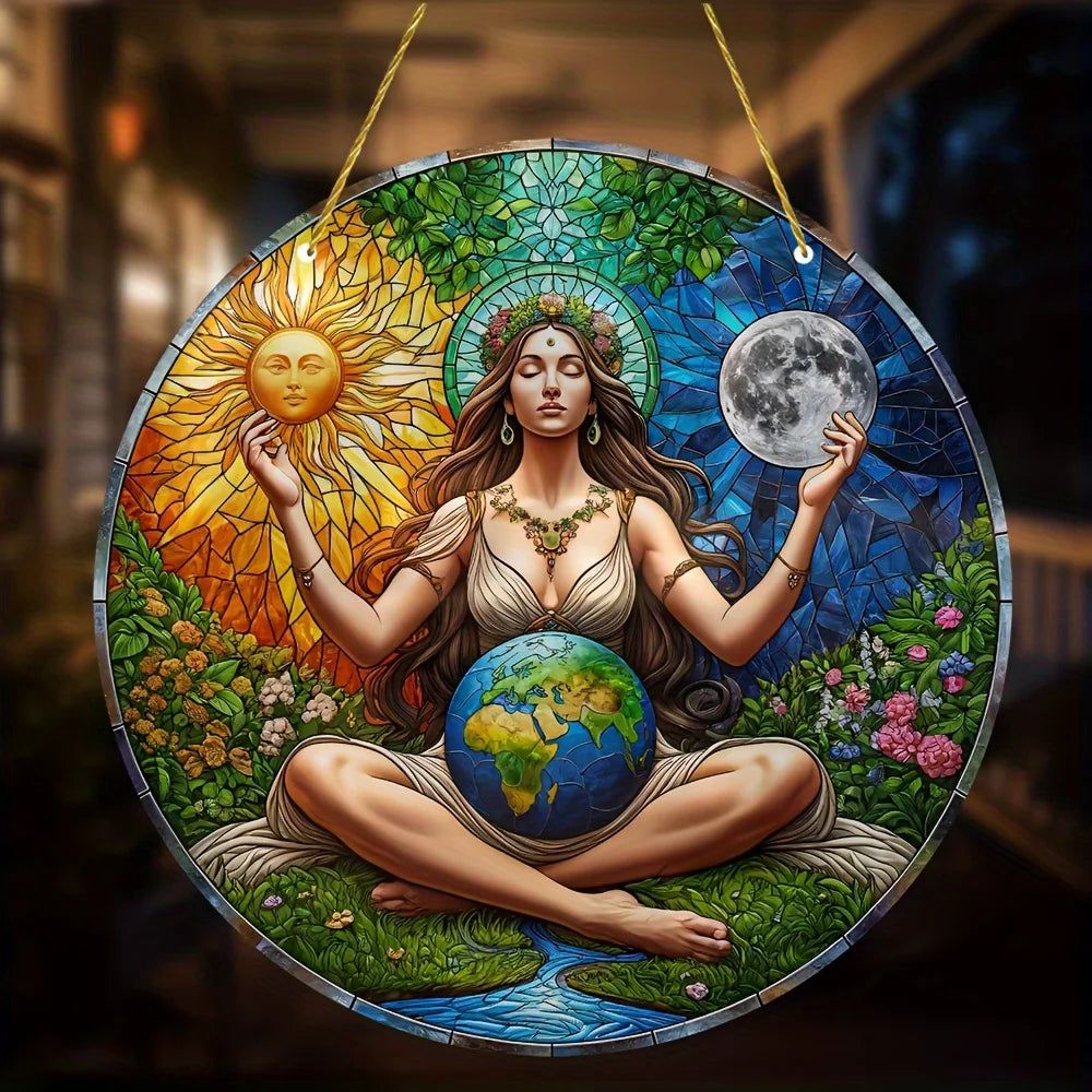 Gaia Goddess Suncatcher Wicca Pagan Acrylic Round Sign Mother Earth Suncatcher-MoonChildWorld