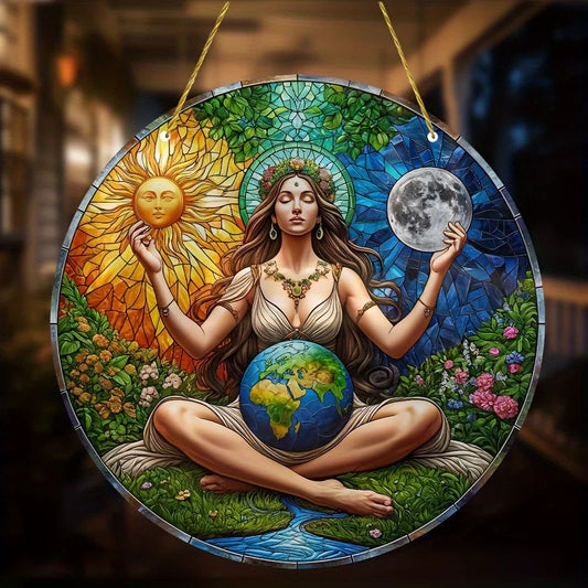 Gaia Goddess Suncatcher Wicca Pagan Acrylic Round Sign Mother Earth Suncatcher