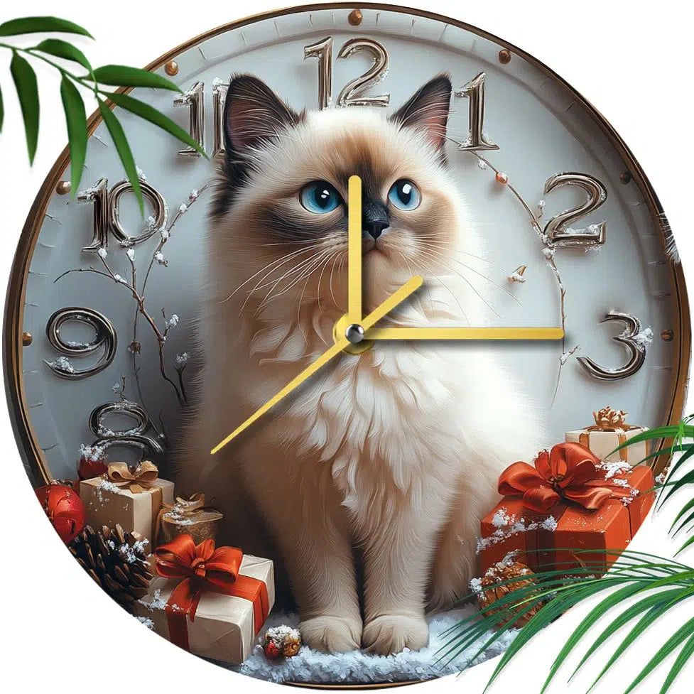 Siamese Cat Wall Clock for Cat Lovers Christmas Decorations-MoonChildWorld