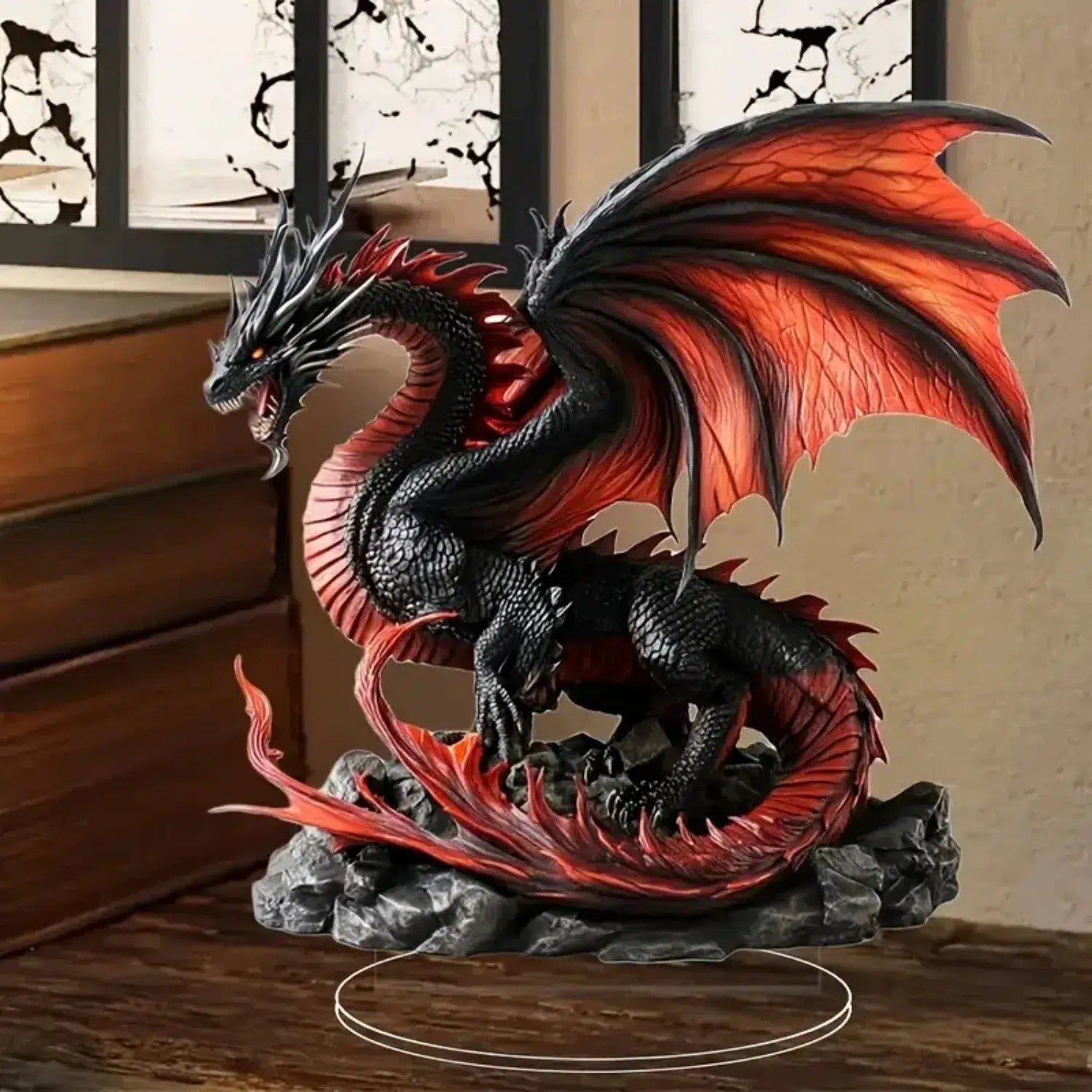 Book and Dragon 2D Flat Acrylic Figurine Dragon Table Ornament Dragon Desk Decor-MoonChildWorld