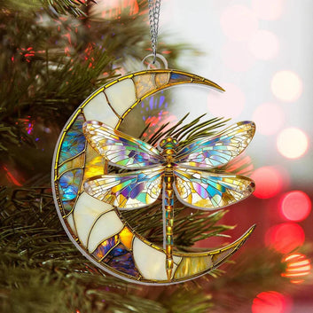 Dragonfly Moon Acrylic Suncatcher Crescent Moon Hanging Ornaments Window Decor
