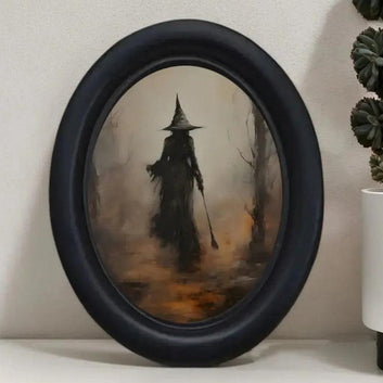 Dark Witch Wooden Oval Frame - Gothic Oval Wall Art for Halloween Wall Decoration