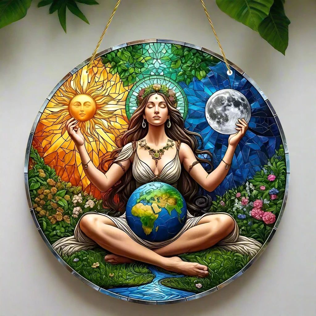 Gaia Goddess Earth Mother Wooden Sign Pagan Hanging Sign Wall Decor-MoonChildWorld