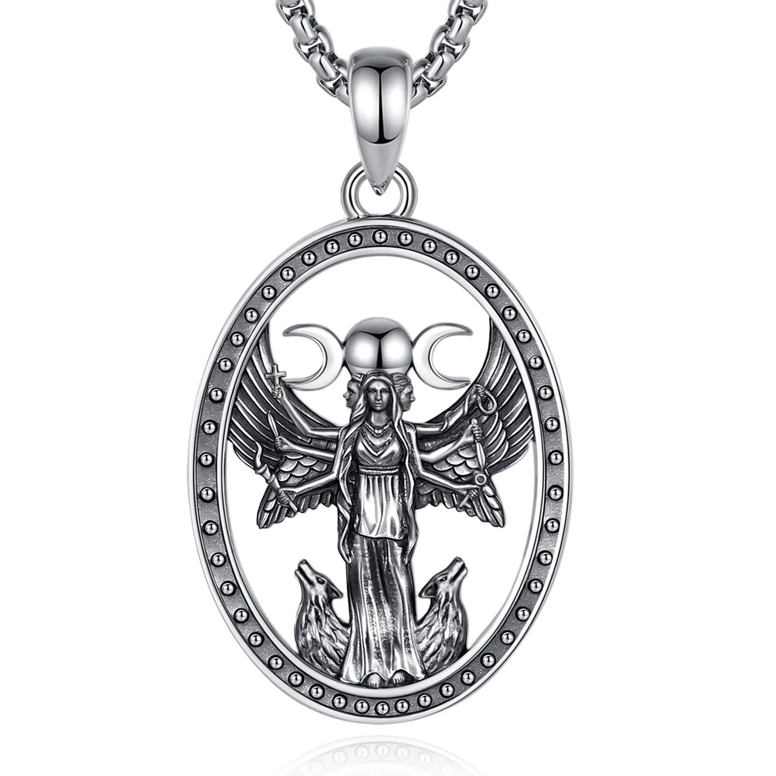 925 Sterling Silver Hecate Triple Moon Goddess Necklace Witch Protection Amulet Wiccan Pagan Jewelry-MoonChildWorld