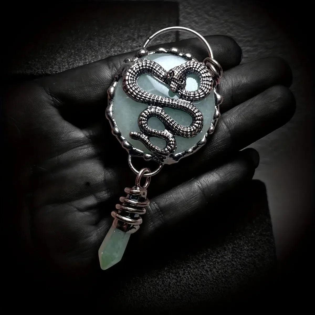 Gothic Snake Natural Crystal Stone Pendant Witchy Snake Pendant-MoonChildWorld