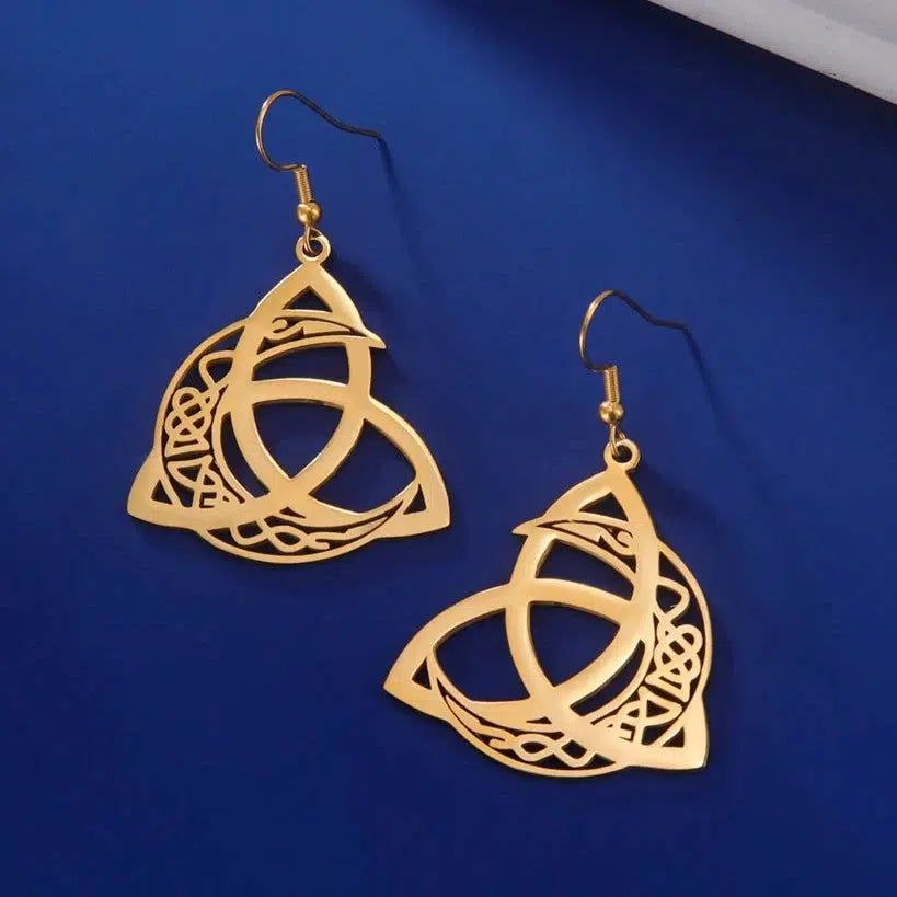 Celtics Knot Crescent Moon Earrings Triquetra Earrings-MoonChildWorld