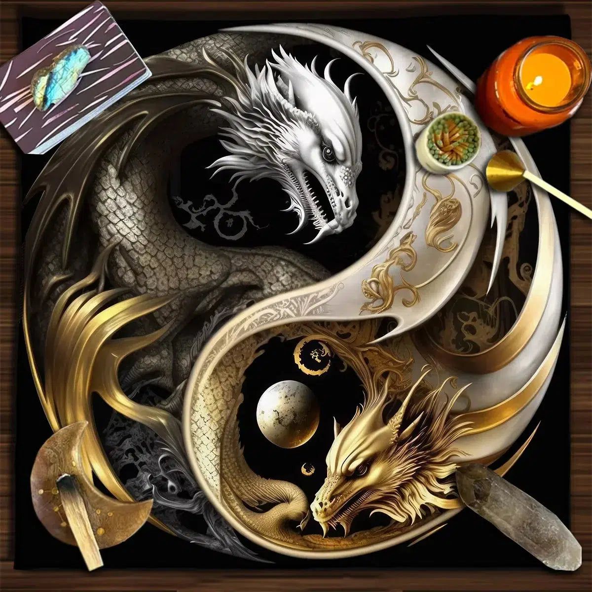 Yin Yang Dragon Tarot Tablecloth Wicca Altar Cloth-MoonChildWorld