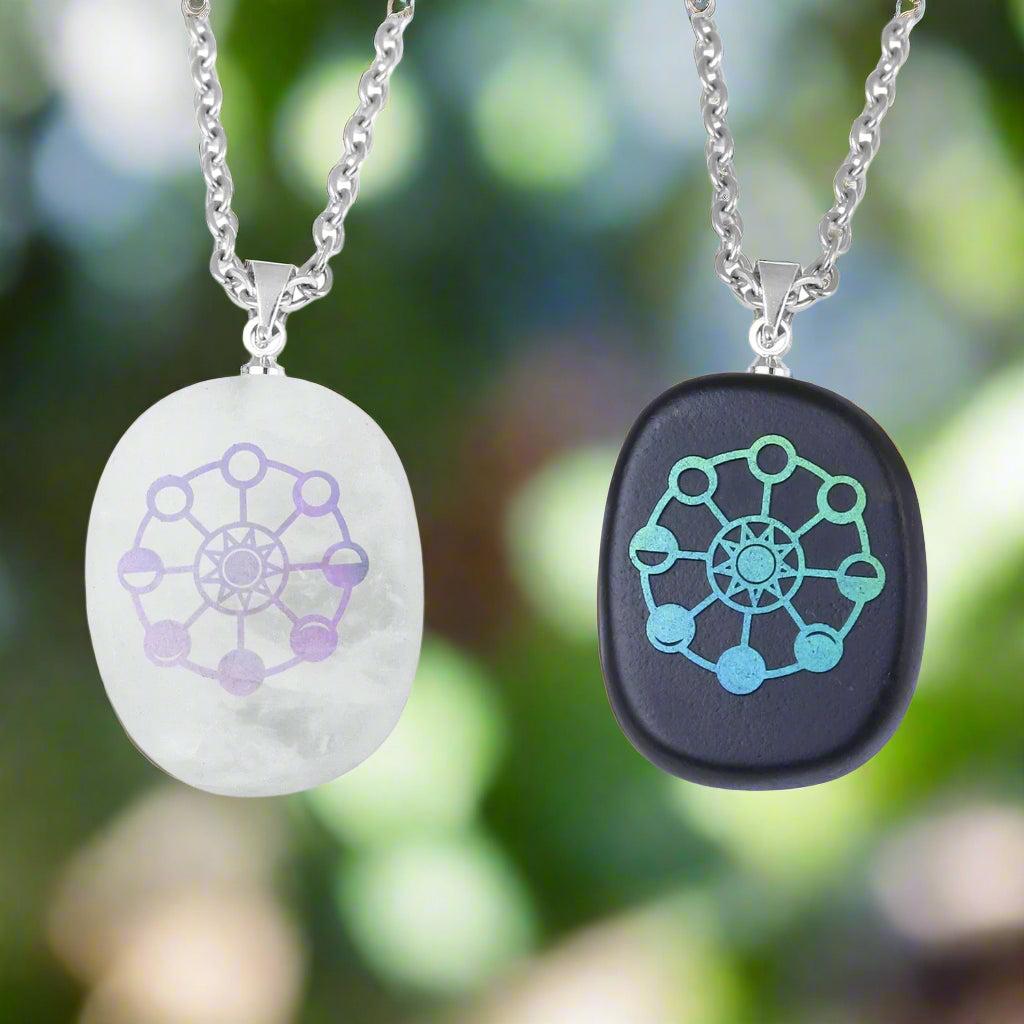 Natural Stone Necklace Obsidian Sun Moon Viking Constellations Metatron Chakra Reiki Spiritual Protection Necklace-MoonChildWorld