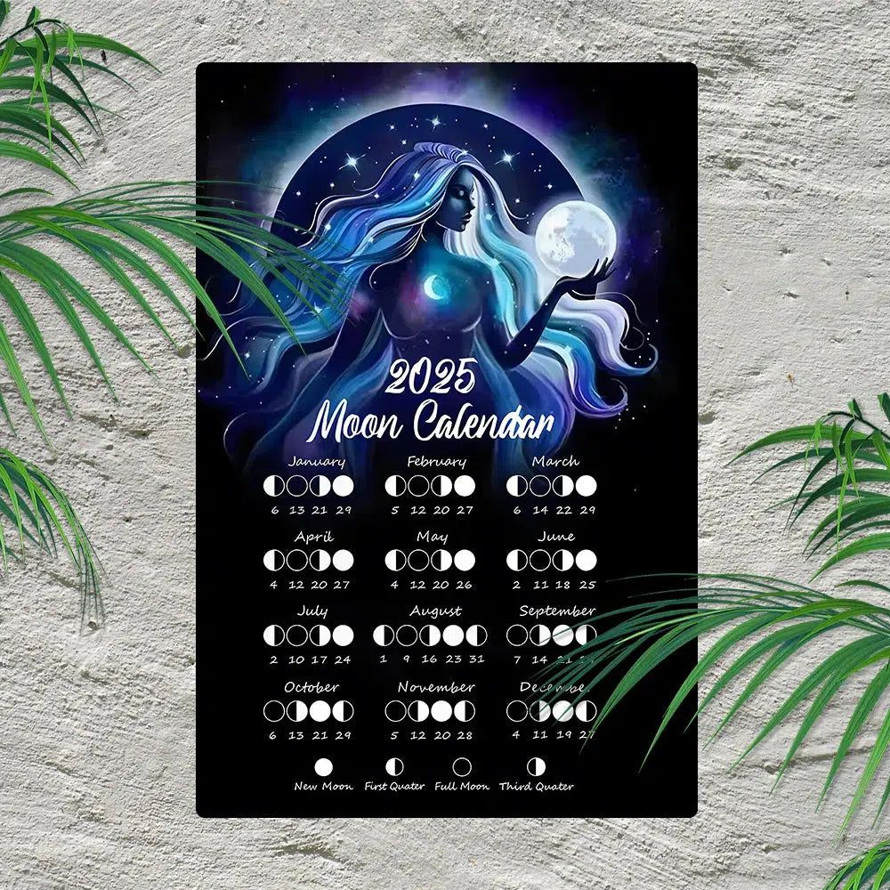 Wiccan Metal Wall Art 2025 Moon Phases Calendar 2025 Lunar Moon Calendar-MoonChildWorld