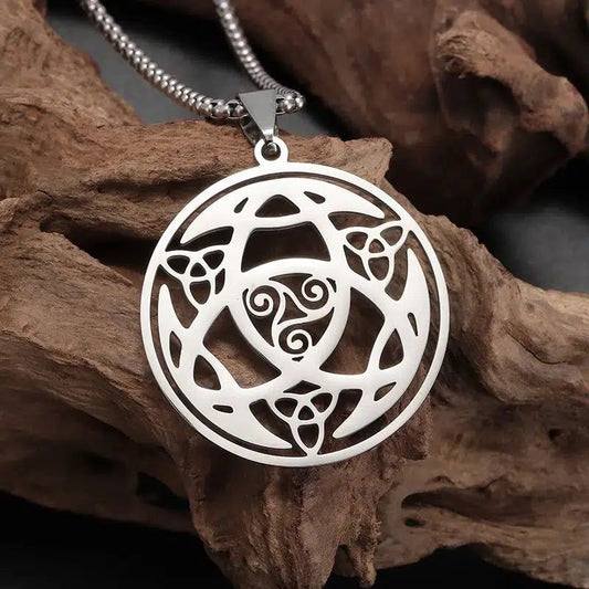 Celtic Witch's Knot Spiral Triangle Knot Necklace