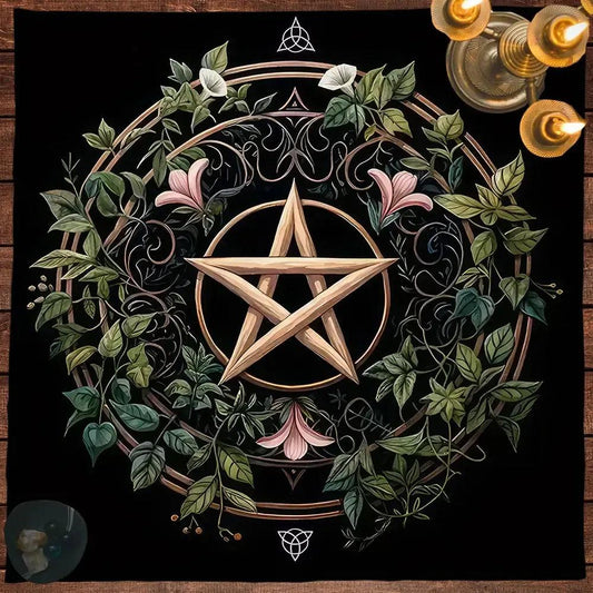 Pentagram Wicca Altar Cloth - Pentacle Pagan Tablecloth For Tarot Reading