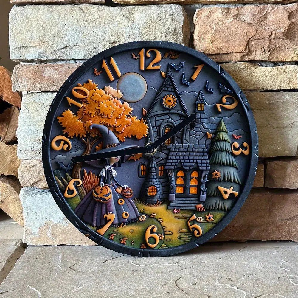 Haunted House Witch Wall Clock Halloween Wall Decor-MoonChildWorld