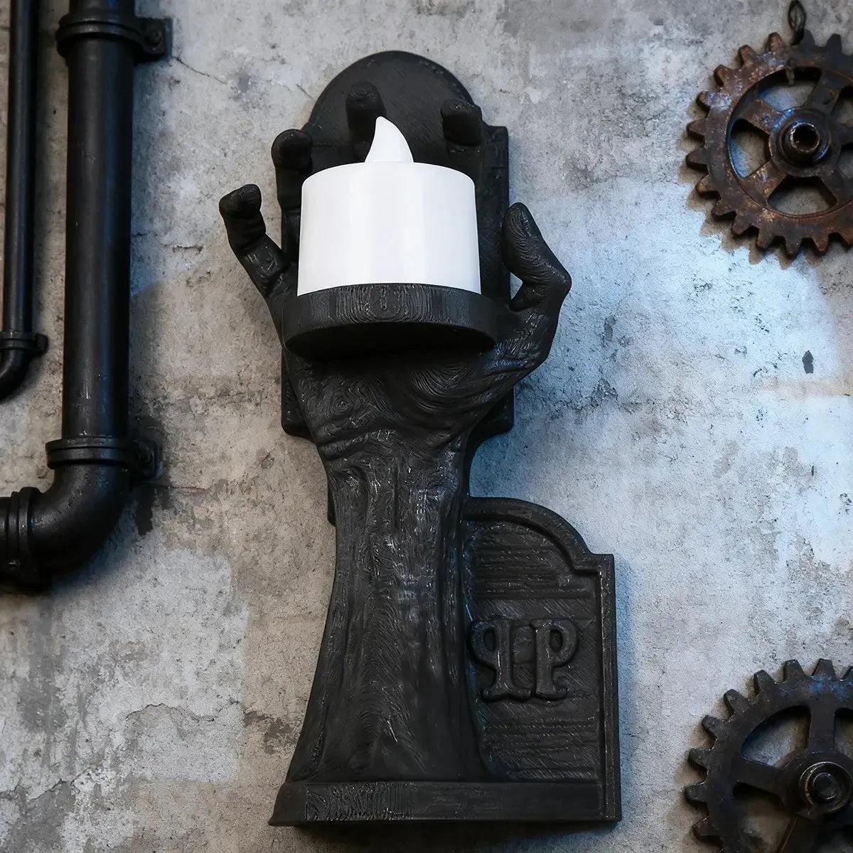 Dark Style Skull Hand Tombstone Candle Holder Gothic Home Wall Decor for Witch-MoonChildWorld