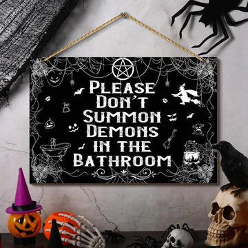 Please Don't Summon Demons Halloween Hanging Decoration - Gothic Witch Welcome Sign - Halloween Wooden Sign for Witch Decor-MoonChildWorld