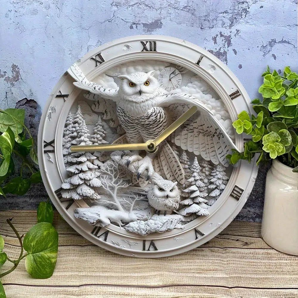 Winter Owl Wall Clock Witchy Wall Clock Pagan Yule Decor-MoonChildWorld