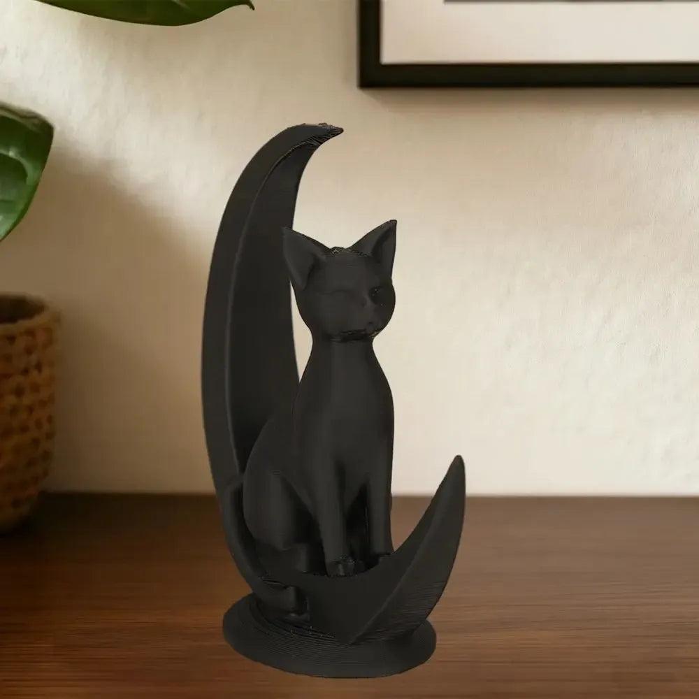Dark Style Moon Cat Figurine Gothic Home Decoration-MoonChildWorld