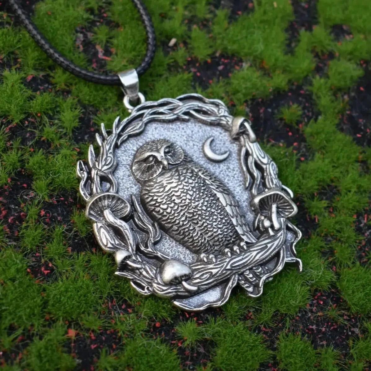 Moon and Owl Necklace Witchy Owl Necklace-MoonChildWorld