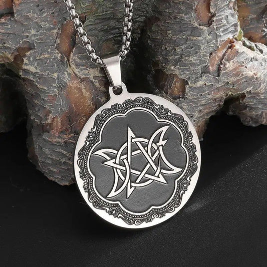 Pentagram Triple Moon Necklace Wicca Jewelry