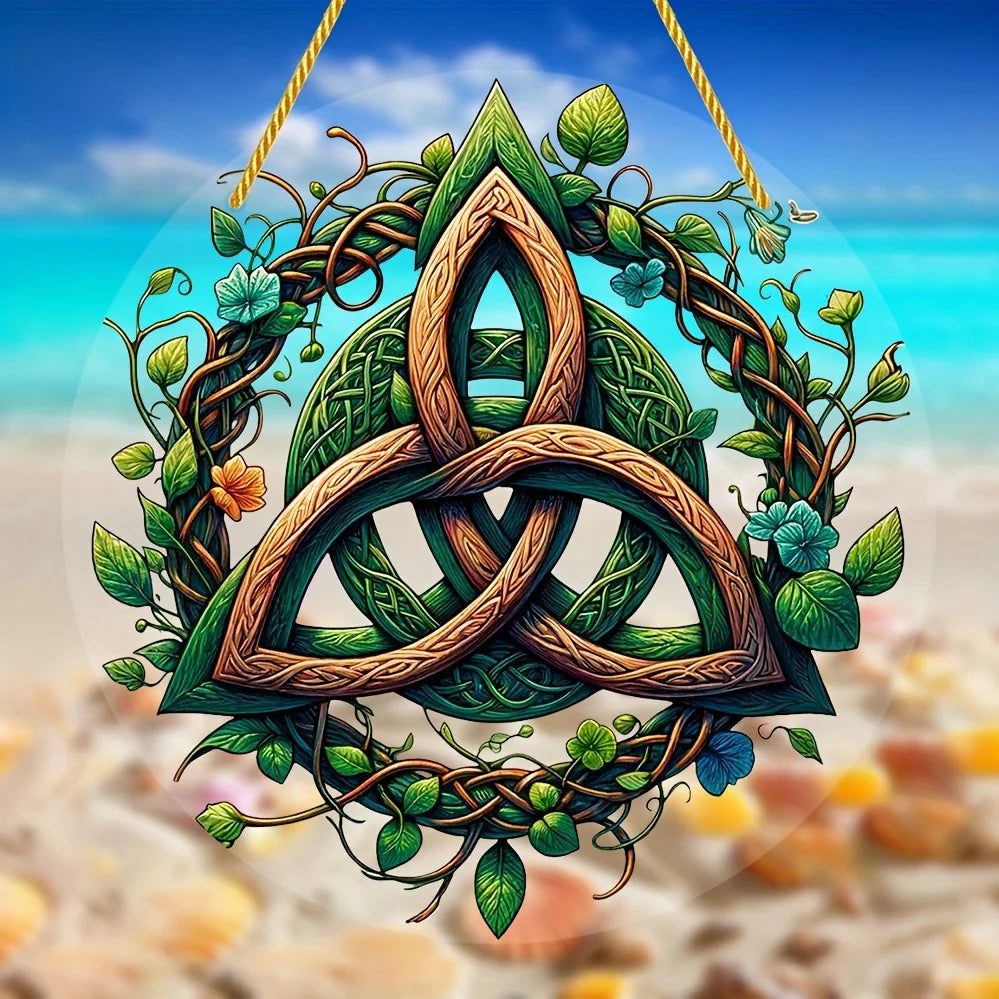 Celtic Triquetra Suncatcher Pagan Acrylic Round Sign Wicca Wall Hanging-MoonChildWorld
