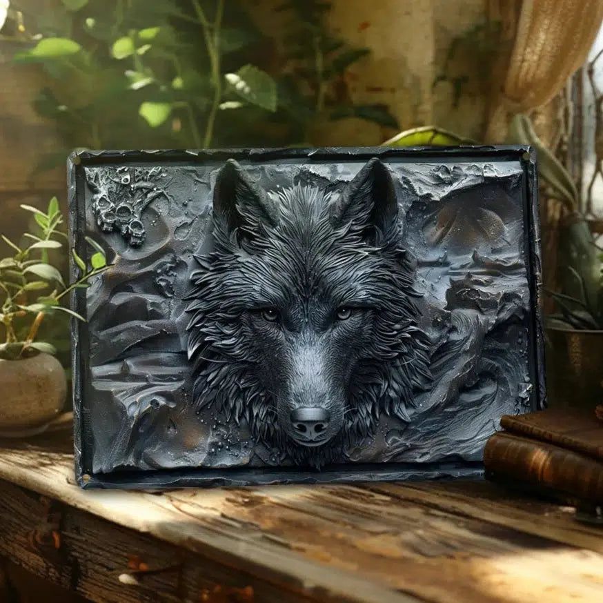 Black Wolf Wall Art Plaque Gothic Wolf Metal Sign Spirit Animal Home Decor-MoonChildWorld