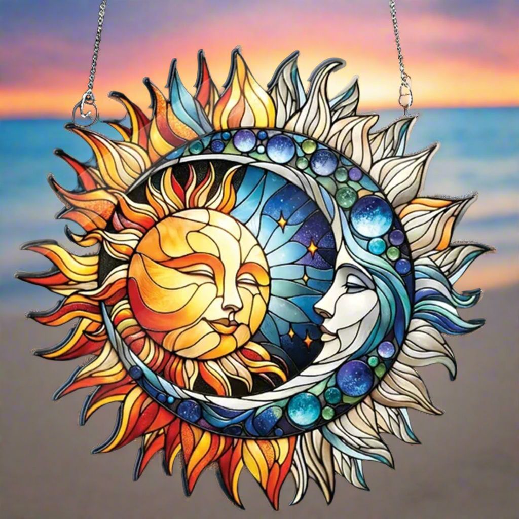 Sun and Moon Acrylic Suncatcher Bohemian Home Decor Wicca Window Ornaments-MoonChildWorld