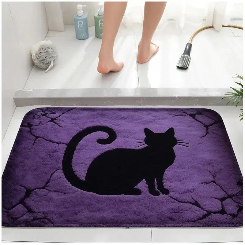 Gothic Doormat Witch Welcome Mat - Spooky Halloween Decor with Black Cat, Bat, Spider and Cute Ghost-MoonChildWorld