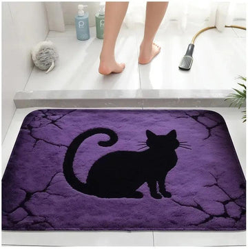 Gothic Doormat Witch Welcome Mat - Spooky Halloween Decor with Black Cat, Bat, Spider and Cute Ghost-MoonChildWorld