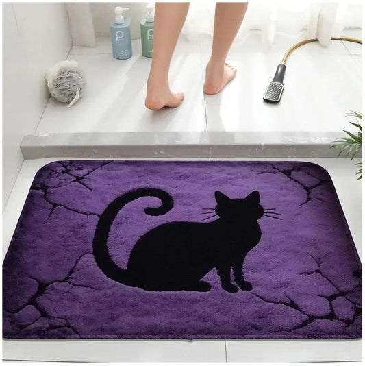 Gothic Doormat Witch Welcome Mat - Spooky Halloween Decor with Black Cat, Bat, Spider and Cute Ghost