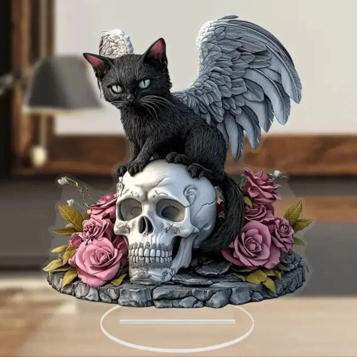 Witchy Black Cat Statue 2D Flat Acrylic Table Ornament Gothic Cat Desktop Decor-MoonChildWorld